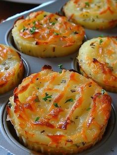 several baked food items in a muffin tin