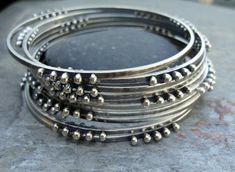 Pinned Bangles (set of 3) Bangles Set, Sterling Silver Bangle Bracelets, Nameplate Necklace, Silver Bangle Bracelets, Sterling Silver Bangles, Bangle Set, Silver Bangles, Hippie Style