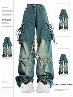 High Waist Grunge Cargo Jeans, Punk Style Distressed Wide Leg Bottoms, Punk Wide-leg Distressed Bottoms, Distressed Wide Leg Punk Bottoms, Faded Baggy Grunge Pants, Grunge Distressed Cargo Jeans For Streetwear, High-waist Distressed Cargo Jeans For Streetwear, Distressed Grunge Cargo Jeans For Streetwear, Edgy Baggy High-waist Cargo Jeans