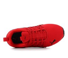 Breathable mesh upper with lightly padded collar, Easy slip-on entry with bungee laces, Cushioned SoftFoam+ insole with fabric lining, Supportive ArchTec midsole and durable rubber outsole, PUMA® branding details | Boys' Puma Axelion Whirl Slip-On Running Shoes in Red/Black/Whirl Size 4.5 - Big Kid Red Dynamic Mesh Running Shoes, Dynamic Red Mesh Running Shoes, Red Mesh Running Shoes For Jogging, Red Mesh Running Shoes For Light Sports, Red Dynamic Running Shoes With Laces, Red Running Shoes With Breathable Mesh For Running, Red Synthetic Sneakers With Elastic Laces, Red Running Shoes For Training, Synthetic Running Shoes With Elastic Laces For Training