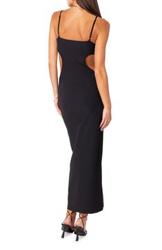 A notched, structured bust offers sleek support in this ribbed maxi dress fashioned with side cutouts that add edgy night-out energy. Sweetheart neck Adjustable straps 95% polyester, 5% spandex Machine wash, dry flat Imported Cutout Maxi Dress For Night Out, Cutout Maxi Dress For Date Night, Maxi Dress With Side Cutouts For Night Out, Cutout Waist Maxi Dress For Night Out, Night Out Maxi Dress With Side Slits, Solid Maxi Dress With Side Slits For Night Out, Night Out Maxi Dress With Side Cutouts, Fitted Maxi Dress With Cutout, Stretch Cutout Maxi Dress For Night Out