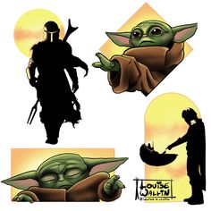 star wars baby yoda and boba fett silhouettes with the child in them