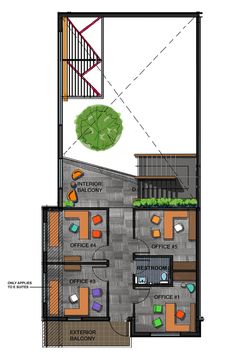 the floor plan for a small apartment with two levels and an upper level balcony area