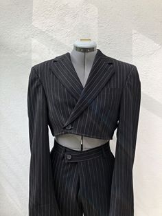 handmade reworked blazer and pant suits oversized black pinstripe