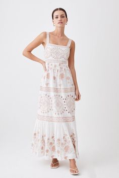 Floral & Geo Embroidered Woven Midaxi | Karen Millen Apple Shape Outfits, Latest Maxi Dresses, Apple Body Shapes, Maxi Dress Collection, Pointelle Sweater, Flattering Dresses, Tres Chic, Spring Looks, Dress Inspo