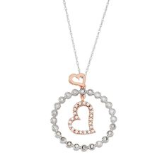 Fall in love with the breathtaking beauty of this diamond circle and heart pendant. Click on this JEWELRY & WATCHES GUIDE to learn about fit, styles, materials and more!PENDANT DETAILS Pendant length: 0.9 in. Chain length: 18 in. Clasp: spring-ring Metal: 10k white gold Plating: pink & white rhodium Finish: polished Packaging: boxed DIAMOND DETAILS Total weight: 1/3 ct. Shape: round Color grade: H-I Clarity: I1-I2 Setting: prong, bezel Gemstones may have been treated to enhance their appearance. Valentine's Day Halo Design Fine Jewelry, Valentine's Day Cubic Zirconia Jewelry With Halo Design, Sterling Silver Halo Jewelry For Valentine's Day, Sterling Silver Jewelry With Halo Design For Valentine's Day, Valentine's Day Sterling Silver Jewelry With Halo Design, Rose Gold Heart Shaped Jewelry With Single Cut Diamonds, Cubic Zirconia Heart Necklace With Diamond Cut, Round Diamond Cut Cubic Zirconia Heart Necklace, Heart-shaped Rose Gold Jewelry With Single Cut Diamonds