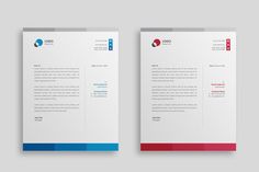 two letterheads on top of each other, one with a red and blue stripe