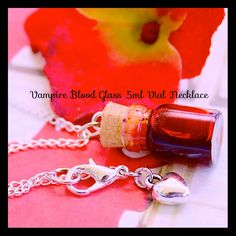 ❤️Welcome to Tranquilityy a magical embrace into your world I have for you an inviting vial of vampire blood on a silver plated chain you will love to wear around your neck.  Your necklace is made form a mini .5ml glass vial bottle with realistic theatrical blood, I love this I even have one for my self.Your necklace will come in a drawstring bag, take care and God bless.  ❤️I miss the shine Of your ruby red eyes The leathery feel of your face Your breath on my neck And the points of your teeth As you come unto me for a taste. Dimensions for this 0.5ml glass bottle o.5 ml bottle dimensions are 0.7"(length) x0.45" diameter / 18mm tall and 11mm wide. 90s Jewellery, Bead Confetti, Blood Necklace, Necklace Vampire, Kandi Necklace, Vampire Jewelry, Vampire Blood, Jewellery Crystal, Bead Soup