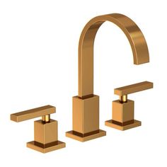 a golden faucet with two handles