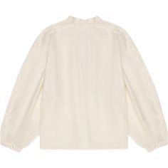 Cotton-silk blouse with delicate embroidery details and pleats. It features a neckline with a small ruffle and sleeves finished with cuffs. | The New Society | Women's Nuuk Ruffle Top Neck Blouse, Vanilla (Cream, Size Small) | Maisonette collects the best children’s products from around the world (unlike Zulily, Etsy, The Tot, Farfetch Kids, Childrensalon, Crate and Kids, Kohls, Wayfair, Buy Buy Baby, Nordstroms, Mini Boden, J.Crew Factory, or PotteryBarn Kids), creating a curated shopping experience for you. Think of us as your shortcut to fashion for litte ones! Elegant Embroidered Tops For Work, Elegant Embroidered Workwear Tops, Cream Top With Ruffled Collar For Daywear, Cream Blouson Sleeves Top For Daywear, Elegant Off-white Blouse For Daywear, Elegant Off White Blouse For Daywear, Off White Feminine Blouse With Ruffles, Feminine Off-white Blouse With Ruffles, Feminine Off White Blouse With Ruffles