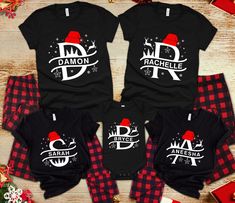 Family Christmas Shirts, Monogrammed Christmas Shirt, Family Christmas Name Shirt,  Personalized Christmas Shirt, Christmas Shirt With Name. ✅ Please read description and check photos for more information! ⭐ How to place an order:  1) Select the size and color. 2) Select the quantity of shirts. 4) Add to Cart 👉 Shipping: 1-3 days. ✅ If you have any problem with your order, please contact me. I'm happy to help.  🌸 Care Instruction: Please wash inside out with warm water and don't put dryer, do Christmas Graphic Tees For Family, Holiday Shirt Family, Matching Family Christmas Shirts Teepublic, Cheap Christmas Family T-shirt, Christmas Family Name Shirts, Xmas Shirt Ideas, Christmas Monogram Shirt, Personalized Christmas Shirts, Christmas Pj