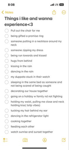 a checklist that says things i like and wannan't experience?