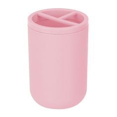 a pink plastic trash can on a white background