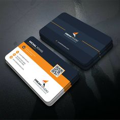 an orange and black business card with qr code on the front, and qr code on the back