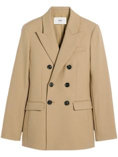 sand beige wool V-neck double-breasted button fastening fitted waistline chest welt pocket two side flap pockets long sleeves straight hem Beige Blazer, Wardrobe Edit, Yoko London, City Dress, Ami Paris, Dolce E Gabbana, Sand Beige, Breasted Blazer, Van Cleef Arpels