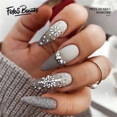 Buy Fofosbeauty 24 pcs Medium False Nails, Press-on Nails Designs 2022, Christmas Silver Silent Night at Walmart.com Unghie Sfumate, Makijaż Smokey Eye, Blue Nail, Winter Nail Designs, Festival Nails, Xmas Nails