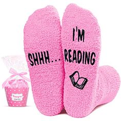 READING SOCKSShh im reading socks. Say it with socks - "SHHH... I'M READING." These nerdy socks are soft and moisture-wicking, providing excellent comfort as they wrap around your feet.SIZE & MATERIALThese fluffy book lover socks are made of plush coral fleece, providing ultimate comfort and warmth. Designed to fit women's shoe sizes 6-10. Our fuzzy librarian socks also feature black non-slip soles, ensuring your safety on wood and tile floors.CUPCAKE PACKAGINGTo ensure easy transportatio... Reading Teacher Gifts, Reading Socks, Book Reader Gifts, Pretty Socks, School Socks, Silly Socks, Book Lover Gifts, Reading Humor, Holiday Socks