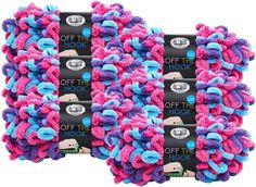 three pink and blue mop head scrubs on top of each other with the words off