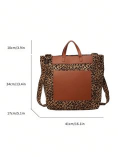 Elevate your style with our Leopard Print Tote Bag. It's not only stylish but also durable, perfect for any occasion. Crafted with versatility in mind, it's the perfect accessory for any outfit. Unleash your wild side with this trendy and functional tote bag. Color : Brown Bag Size : Large Type : Top Handle Bag Pattern Type : Textured Pattern Material : PU Leather Composition : 100% Polyurethane Bag Height Bag Length Bag Width 34 41 17 Trendy Large Capacity Canvas Bag For On-the-go, Casual Shoulder Bag Satchel For On-the-go, Trendy Rectangular Canvas Bag For On-the-go, Trendy Rectangular Canvas Bag For Fall, Trendy Fall Bags For Daily Use, Large Capacity Backpack For Fall, Large Capacity Fall Backpack, Casual Large Capacity Bag For Fall, Trendy Square Hobo Bag For On-the-go