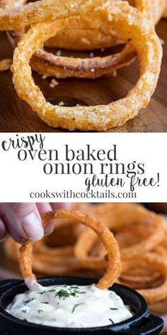 onion rings being dipped with mayonnaise in a black bowl