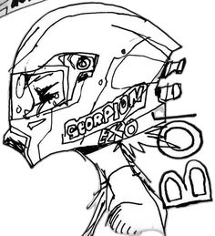 a drawing of a motorcycle helmet with the words,'motorcyclist expo'written on it