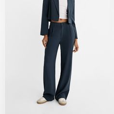 - This Is The “Smart Straight-Leg Trousers” - Size Us 0 - Petite Length - Sold Out Online Navy Trousers, Jumpsuit Trousers, Straight Leg Trousers, Pant Jumpsuit, Straight Leg, Color Blue, Pants For Women, Trousers, Navy