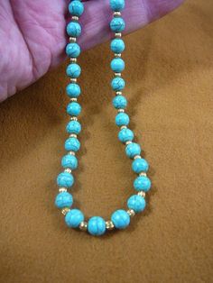 16 inch long Chinese turquoise and gold round Beads bead beaded Necklace jewelry V326-20-16 Cheap Single Strand Round Beaded Necklaces, Cheap Beaded Necklaces With Round Beads, Gold Turquoise Necklace With Round Gemstone Beads, Handmade Gold Turquoise Necklace With Round Beads, Gold Turquoise Necklace With Round Beaded Details, Gold Turquoise Necklace With Polished Beads, Turquoise Necklace With Round Beads, Turquoise Beaded Necklace With Gold Round Beads, Spiritual Turquoise Necklace With Spacer Beads