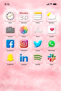 the pink wallpaper has many different icons on it's side, including an image of