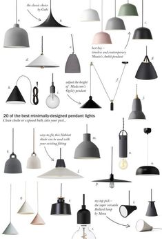 the different types of pendant lights are shown in this graphic style, including one light and two