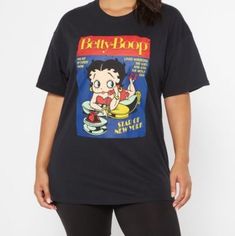 Rue 21 Oversized Betty Boop Tshirt. New With Tags Amd Never Worn. Size Large But Fits More Like A Xl. Retro Black Top With Cartoon Print, Oversized Cartoon Print Graphic Tee, Black Relaxed Fit Top With Cartoon Print, Relaxed Fit Black Top With Cartoon Print, Black Top With Cartoon Print And Relaxed Fit, Black Tops With Cartoon Print In Relaxed Fit, Betty Boop Tshirt, Cute Outfits Aesthetic, Betty Boop Quotes