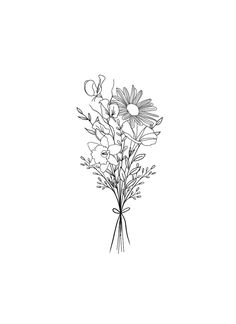 a black and white drawing of flowers on a white background