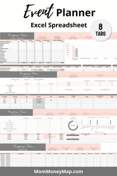 an excel spreadsheet with the text event planner and tabs below it,