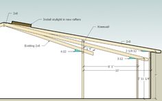 the roof section of a house with measurements and details for the rafters on it