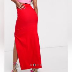 Brand New And Never Worn In Red Red Maxi Skirt For Night Out, Chic Red Maxi Skirt For Night Out, Chic Red Fitted Maxi Skirt, Fitted Red Maxi Skirt For Night Out, Red High Waist Maxi Skirt, Skirt With Buttons, Red Color, Maxi Skirt, High Waisted Skirt