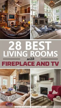 the living room with fireplace and tv is featured in this postcard for 28 best living rooms with fireplace and tv