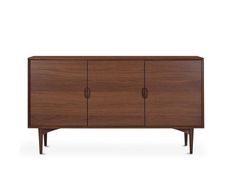 the sideboard is made from walnut and has two doors on one side, and three drawers