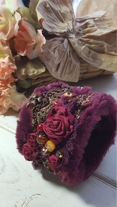 The bracelet is decorated with silk flowers, beads, lace. If you buy 2 bracelets, you can use them as jumper or blouse cuffs. You can change the length of the bracelet by moving the button Fur Bracelet, Flowers Beads, Wrist Cuffs, Braided Bracelets, Jewelry Diy, Bracelet Gift, Silk Flowers, Boho Style, Diy Ideas