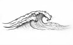 an ink drawing of a wave in the ocean