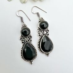 Black Onyx Gemstone Jewelry Earrings 925 Silver Plated Handmade Thanks For Visiting My Boutique Gemstone Jewelry Earrings, Black Onyx Earrings, Onyx Earrings, Onyx Gemstone, Vintage Earrings, Black Onyx, Black Silver, Gemstone Jewelry, Onyx