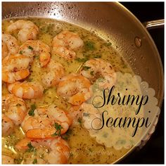 shrimp scamppi is cooking in a pan on the stove