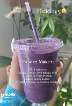 a person holding up a purple smoothie in front of a plant with the words how to make it