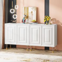 Sideboard Buffet, 63 Modern Kitchen Accent Cabinet with 4 Doors Tribesigns Kitchen Accent Cabinet, White Buffet Cabinet, White Sideboard Buffet, White Credenza, Long Sofa Table, White Buffet, Shelves White, Modern Buffet, Entryway Office