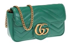 GUCCI Mini Marmont 476433-DSVRT-3120 Designer Green Shoulder Bag With Chain Strap, Classic Green Shoulder Bag With Chain Strap, Luxury Green Bag With Chain Detail, Luxury Green Bag With Chain, Luxury Green Chain Bag, Gucci Mini Marmont, Gucci Mini, Gucci Leather, Burberry Shoes