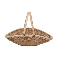 a wicker basket hanging from the ceiling on a white background with clippings