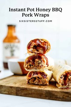 an image of instant pot honey bbq pork wraps stacked on top of each other