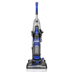 a blue and black vacuum cleaner on a white background