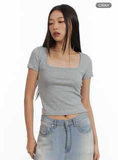 backless-square-neck-top-cu414 / Gray Fitted Gray Elastane Top, Gray Fitted Elastane Tops, Casual High Stretch Scoop Neck Top, Casual Fitted Elastane T-shirt, Casual Scoop Neck T-shirt, Gray High Stretch Casual Tops, Gray Stretch Tops For Everyday Wear, Gray Stretch Tops For Everyday, Fitted Basic Gray T-shirt