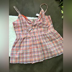 Size Small New With Tags $49.50 Retail Sleeveless Pink Top For Picnic, Trendy Plaid Tops For Vacation, Preppy Striped Summer Tops, Trendy Pink Top For Picnic, Trendy Plaid Tops For Picnic, Trendy Plaid Tops For Summer, Spring Casual Tops For Picnic, Casual Tops For Spring Picnic, Plaid Tops For Spring