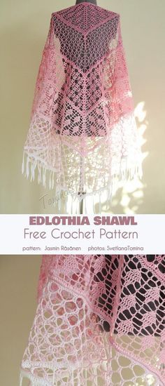 a crocheted shawl with fringes on it and the text, free crochet pattern