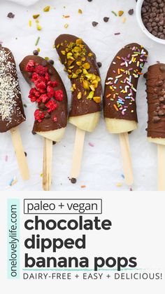 chocolate dipped banana pops with sprinkles on them